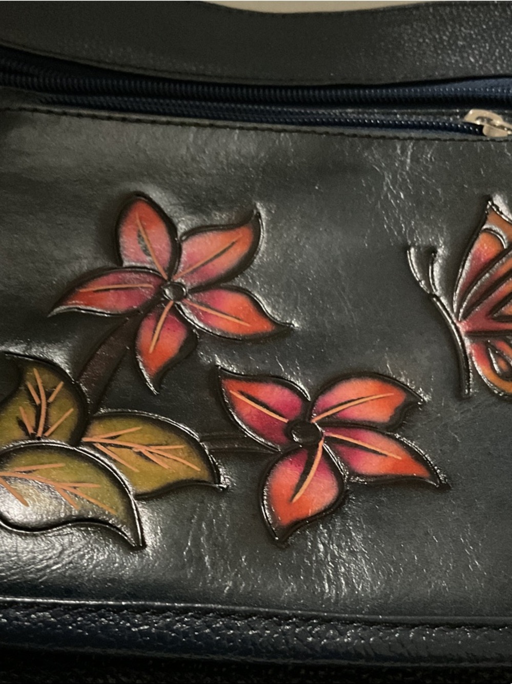Dark blue Floral hand painted cRoss body Bag - Women's . ( free wallet) - Picture 7 of 12